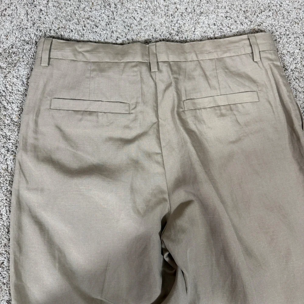 Banana Republic Mens Khaki Linen Blend Double Pleated Straight Fit Pants Size 34
